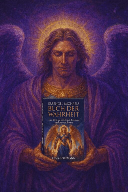 Erzengel Michael hält sein Buch der Wahrheit in seinen Händen