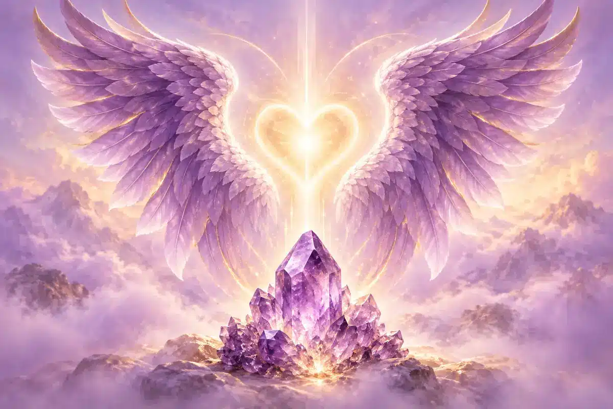 Erzengel Amethystiel als violettes Licht mit goldenem Herzstrahl